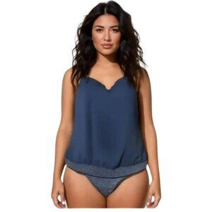 Coco Reef Grace Tankini Top Black Silver Trim 44DD NWT Shelf Bra Sporty Summer